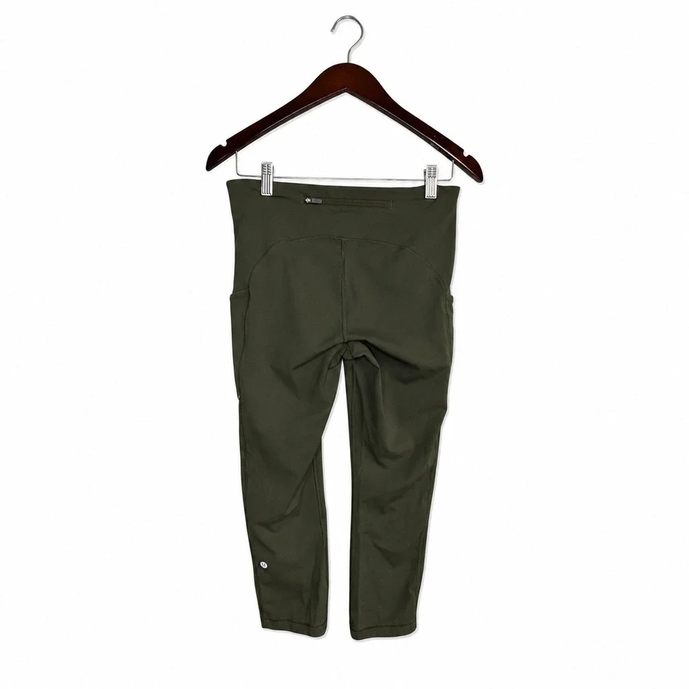 Lululemon Speed Up Crop 21 Dark Olive Green Running Leggings Pockets Size 8 - Picture 3 of 6